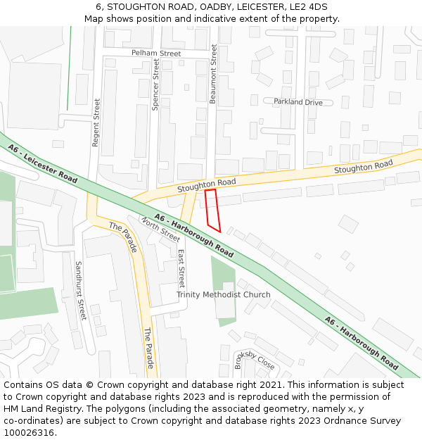 6, STOUGHTON ROAD, OADBY, LEICESTER, LE2 4DS: Location map and indicative extent of plot