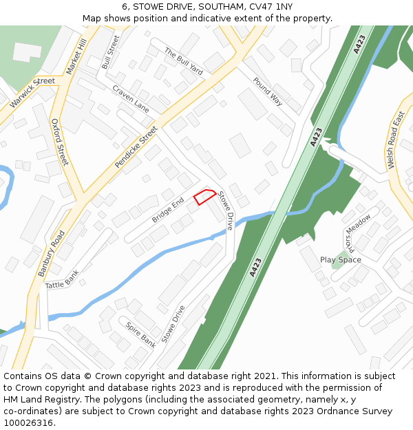 6, STOWE DRIVE, SOUTHAM, CV47 1NY: Location map and indicative extent of plot