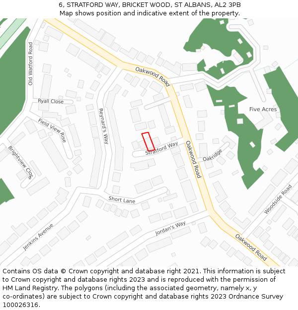 6, STRATFORD WAY, BRICKET WOOD, ST ALBANS, AL2 3PB: Location map and indicative extent of plot