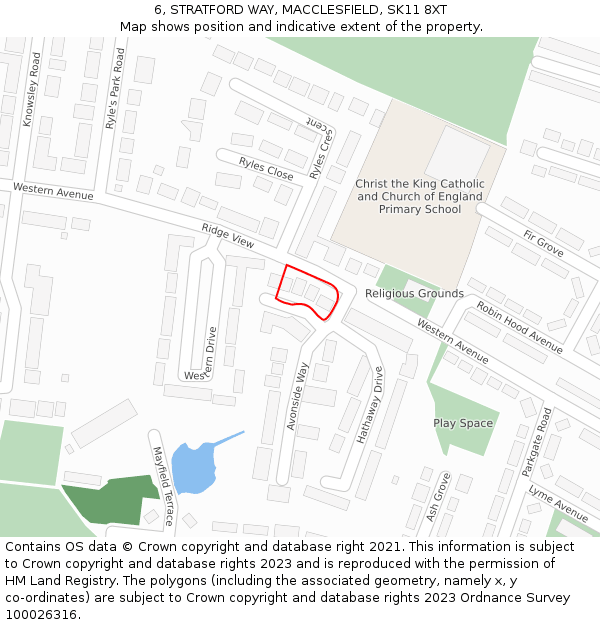 6, STRATFORD WAY, MACCLESFIELD, SK11 8XT: Location map and indicative extent of plot