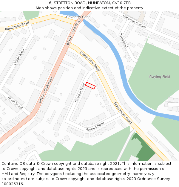 6, STRETTON ROAD, NUNEATON, CV10 7ER: Location map and indicative extent of plot