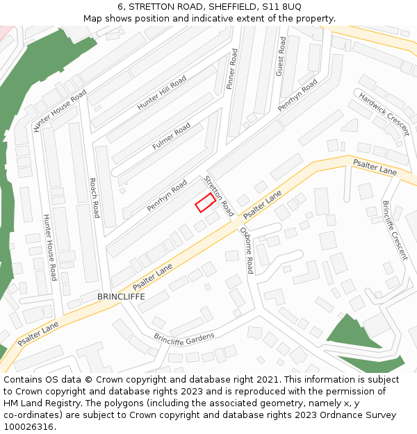 6, STRETTON ROAD, SHEFFIELD, S11 8UQ: Location map and indicative extent of plot