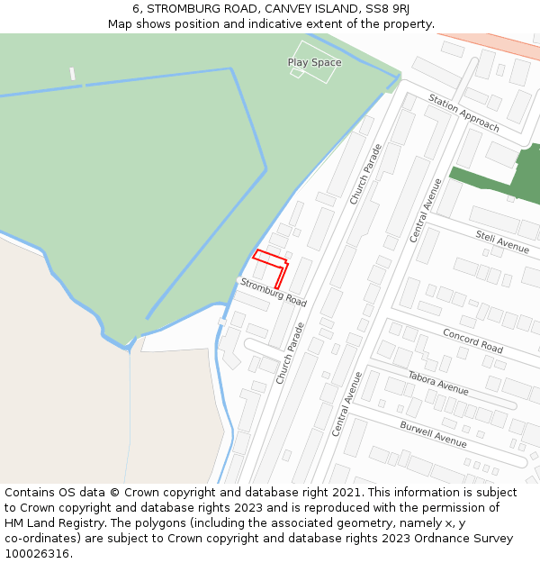 6, STROMBURG ROAD, CANVEY ISLAND, SS8 9RJ: Location map and indicative extent of plot