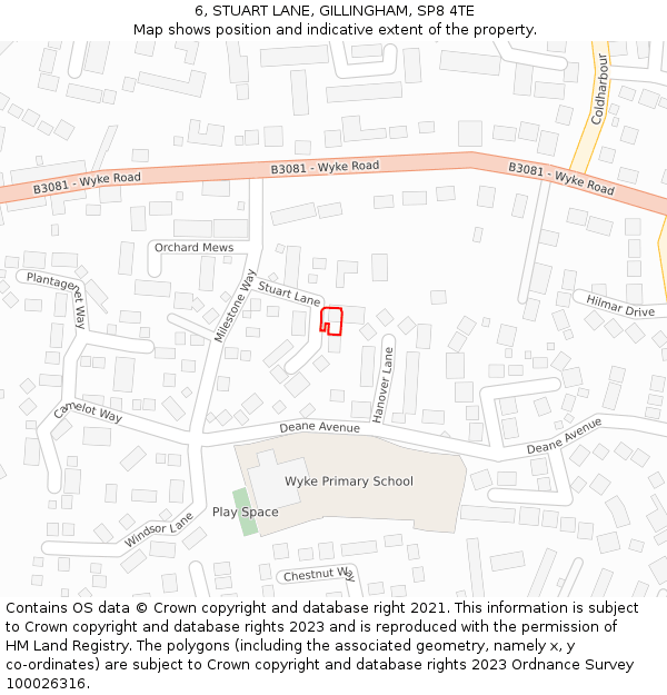 6, STUART LANE, GILLINGHAM, SP8 4TE: Location map and indicative extent of plot