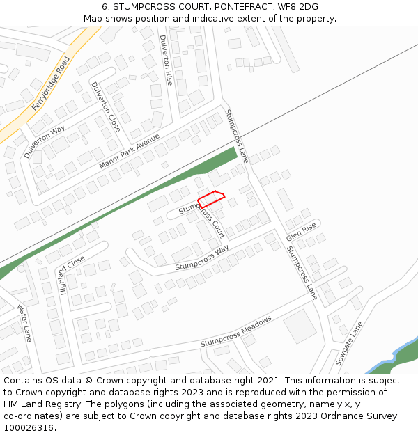 6, STUMPCROSS COURT, PONTEFRACT, WF8 2DG: Location map and indicative extent of plot