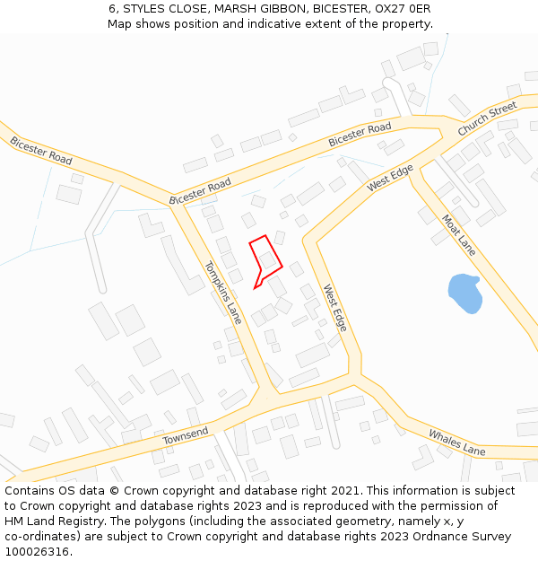 6, STYLES CLOSE, MARSH GIBBON, BICESTER, OX27 0ER: Location map and indicative extent of plot