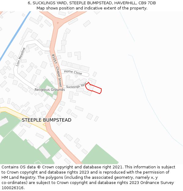 6, SUCKLINGS YARD, STEEPLE BUMPSTEAD, HAVERHILL, CB9 7DB: Location map and indicative extent of plot