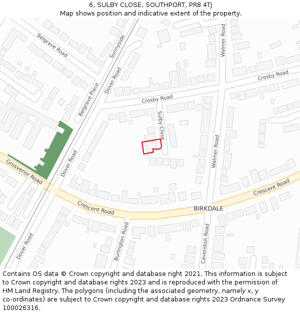 6, SULBY CLOSE, SOUTHPORT, PR8 4TJ: Location map and indicative extent of plot