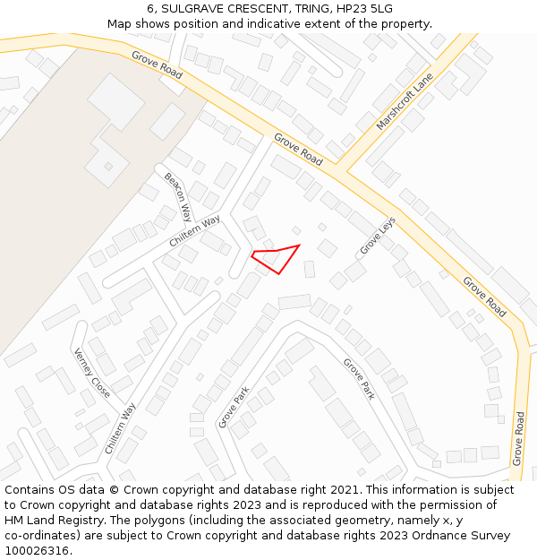 6, SULGRAVE CRESCENT, TRING, HP23 5LG: Location map and indicative extent of plot