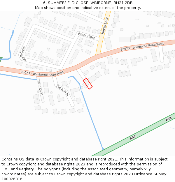 6, SUMMERFIELD CLOSE, WIMBORNE, BH21 2DR: Location map and indicative extent of plot