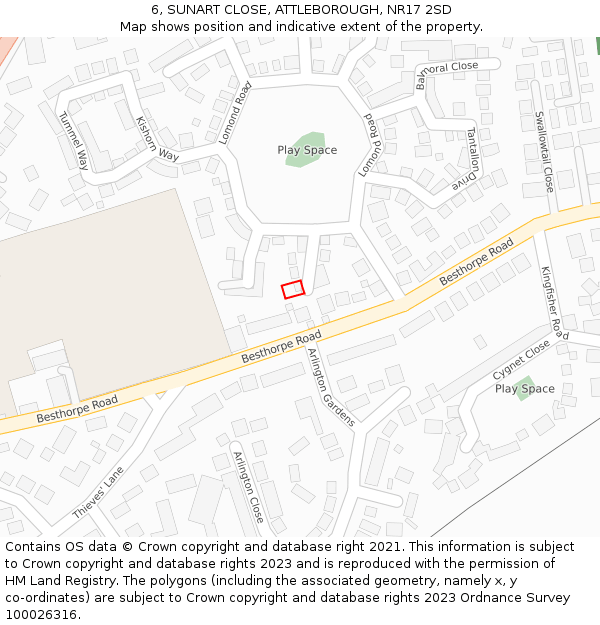 6, SUNART CLOSE, ATTLEBOROUGH, NR17 2SD: Location map and indicative extent of plot