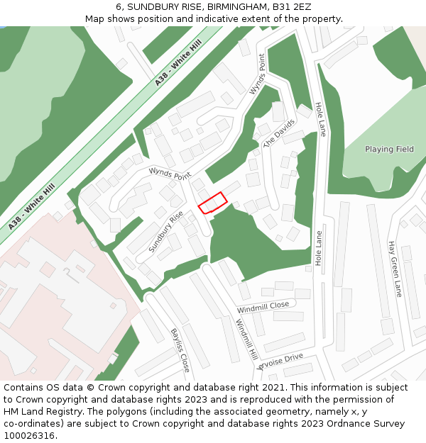 6, SUNDBURY RISE, BIRMINGHAM, B31 2EZ: Location map and indicative extent of plot