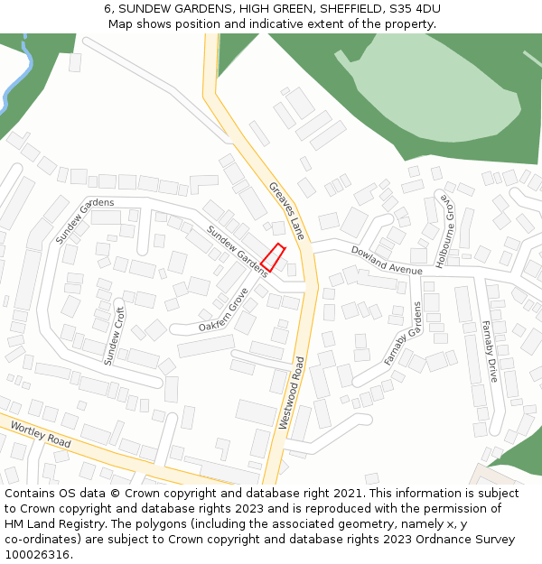 6, SUNDEW GARDENS, HIGH GREEN, SHEFFIELD, S35 4DU: Location map and indicative extent of plot