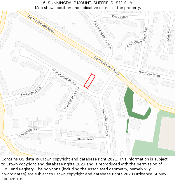 6, SUNNINGDALE MOUNT, SHEFFIELD, S11 9HA: Location map and indicative extent of plot