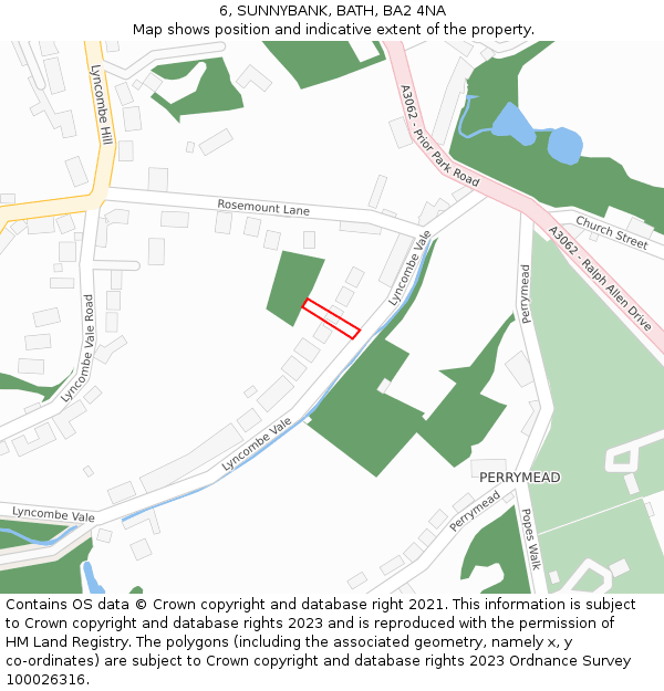 6, SUNNYBANK, BATH, BA2 4NA: Location map and indicative extent of plot
