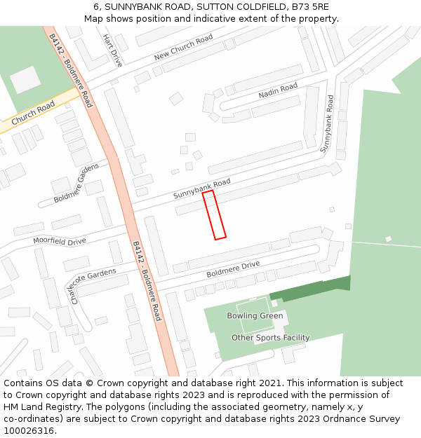 6, SUNNYBANK ROAD, SUTTON COLDFIELD, B73 5RE: Location map and indicative extent of plot