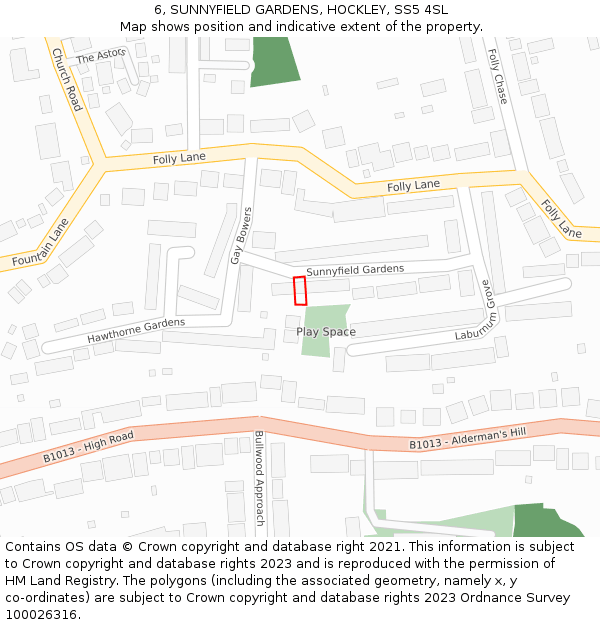 6, SUNNYFIELD GARDENS, HOCKLEY, SS5 4SL: Location map and indicative extent of plot