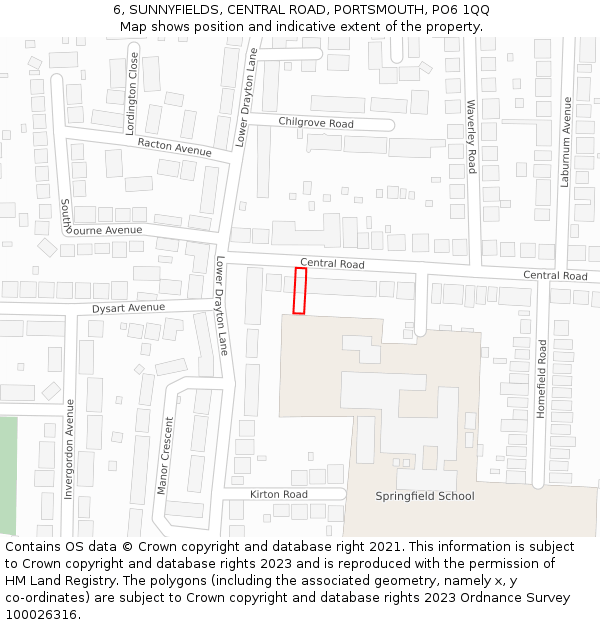 6, SUNNYFIELDS, CENTRAL ROAD, PORTSMOUTH, PO6 1QQ: Location map and indicative extent of plot