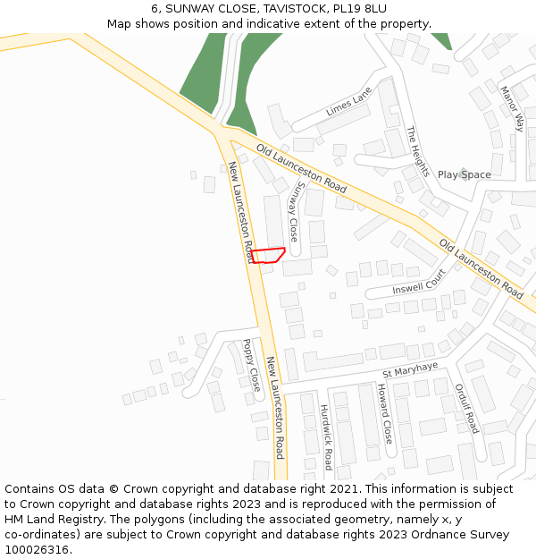6, SUNWAY CLOSE, TAVISTOCK, PL19 8LU: Location map and indicative extent of plot