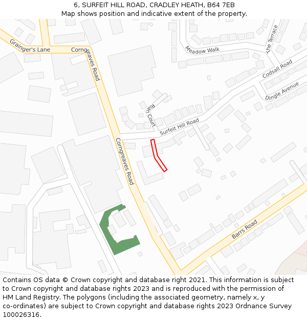 6, SURFEIT HILL ROAD, CRADLEY HEATH, B64 7EB: Location map and indicative extent of plot