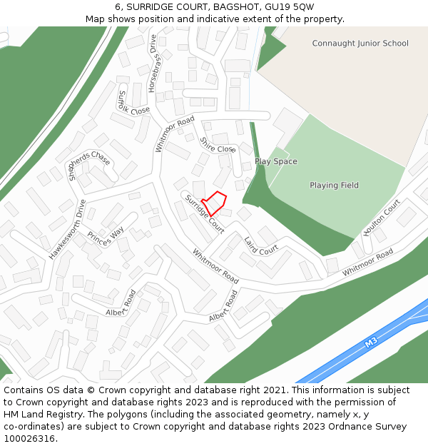 6, SURRIDGE COURT, BAGSHOT, GU19 5QW: Location map and indicative extent of plot