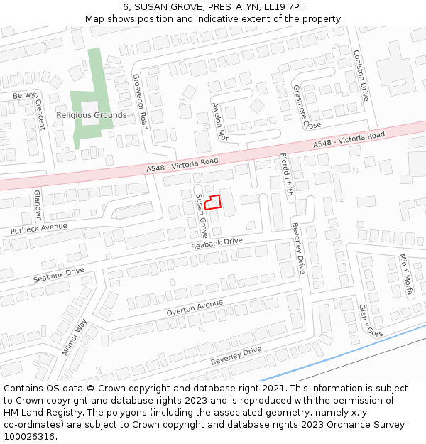 6, SUSAN GROVE, PRESTATYN, LL19 7PT: Location map and indicative extent of plot