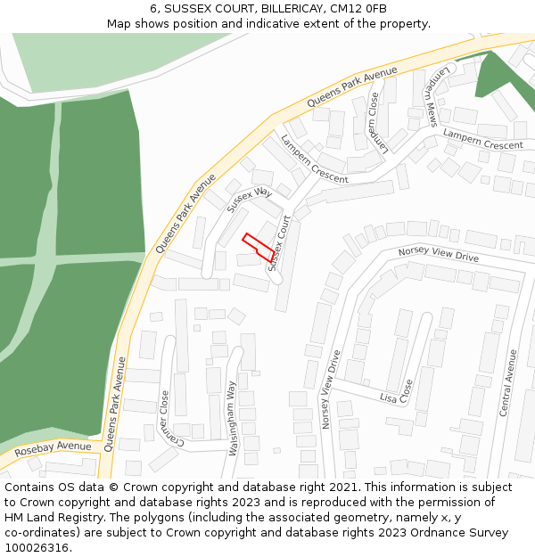 6, SUSSEX COURT, BILLERICAY, CM12 0FB: Location map and indicative extent of plot