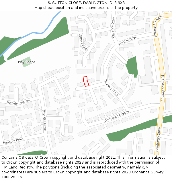 6, SUTTON CLOSE, DARLINGTON, DL3 9XR: Location map and indicative extent of plot