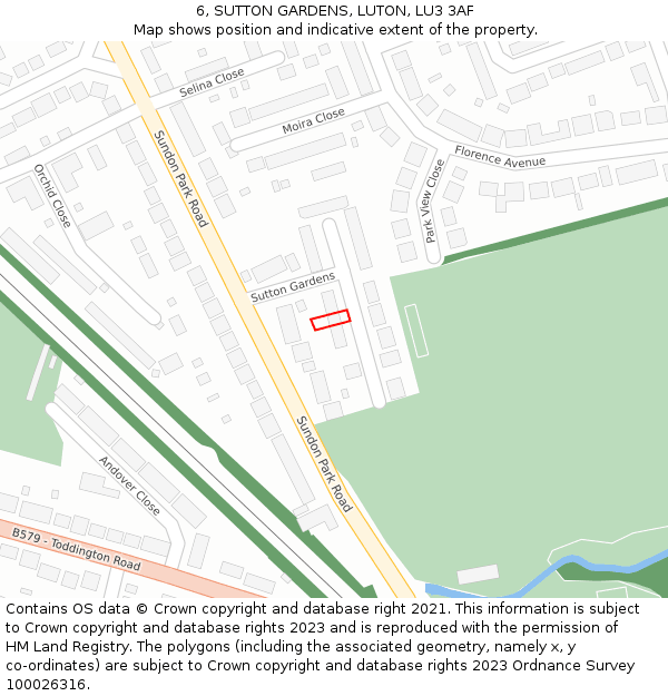 6, SUTTON GARDENS, LUTON, LU3 3AF: Location map and indicative extent of plot