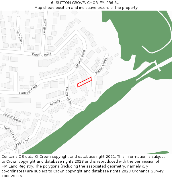 6, SUTTON GROVE, CHORLEY, PR6 8UL: Location map and indicative extent of plot