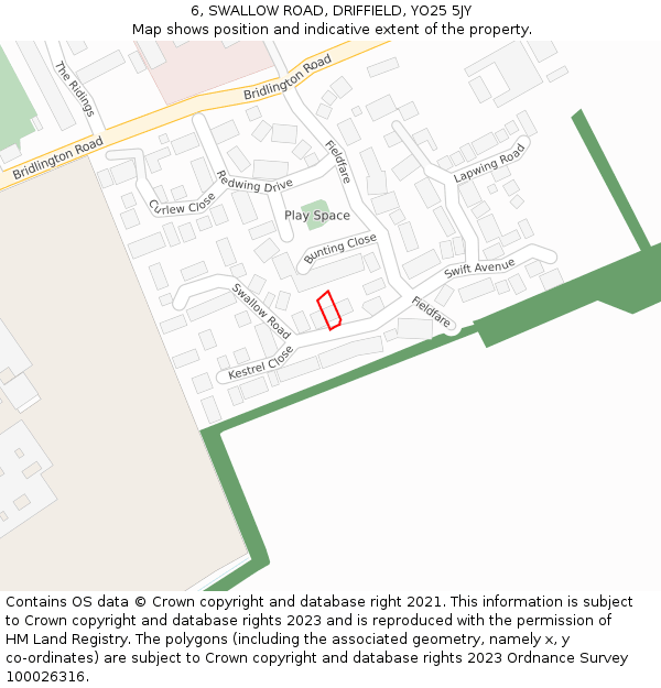 6, SWALLOW ROAD, DRIFFIELD, YO25 5JY: Location map and indicative extent of plot