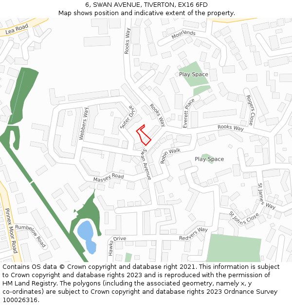 6, SWAN AVENUE, TIVERTON, EX16 6FD: Location map and indicative extent of plot