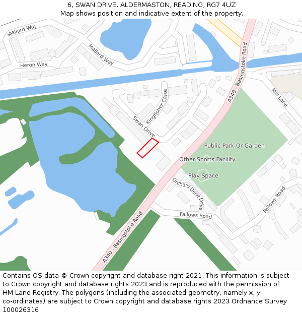 6, SWAN DRIVE, ALDERMASTON, READING, RG7 4UZ: Location map and indicative extent of plot