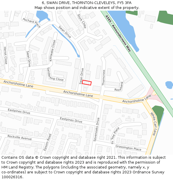 6, SWAN DRIVE, THORNTON-CLEVELEYS, FY5 3FA: Location map and indicative extent of plot