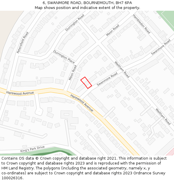 6, SWANMORE ROAD, BOURNEMOUTH, BH7 6PA: Location map and indicative extent of plot