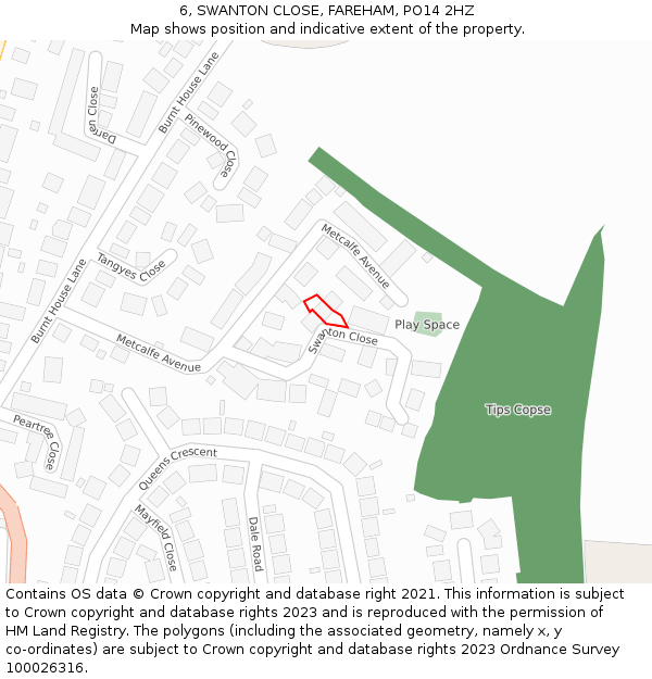 6, SWANTON CLOSE, FAREHAM, PO14 2HZ: Location map and indicative extent of plot