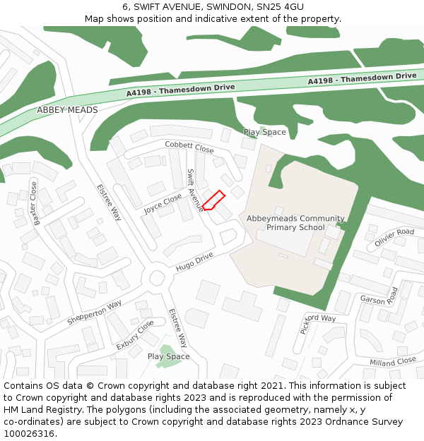 6, SWIFT AVENUE, SWINDON, SN25 4GU: Location map and indicative extent of plot