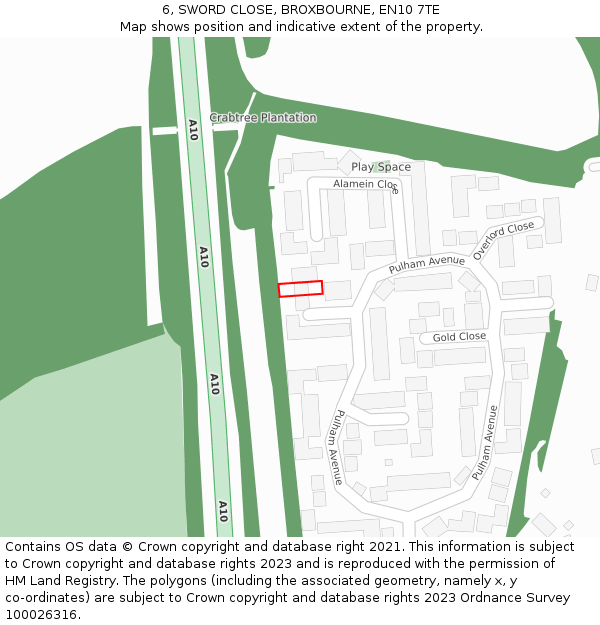 6, SWORD CLOSE, BROXBOURNE, EN10 7TE: Location map and indicative extent of plot