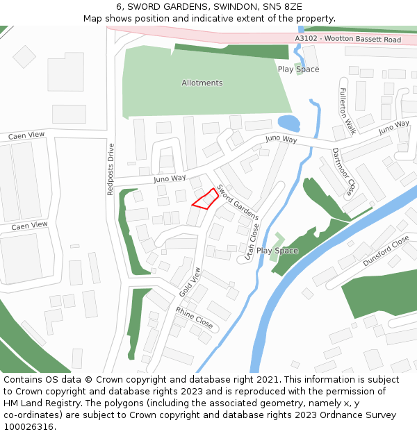 6, SWORD GARDENS, SWINDON, SN5 8ZE: Location map and indicative extent of plot