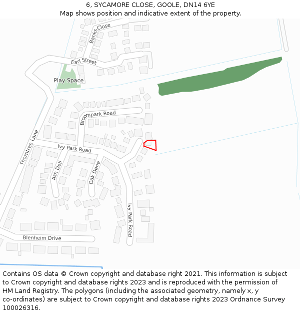 6, SYCAMORE CLOSE, GOOLE, DN14 6YE: Location map and indicative extent of plot