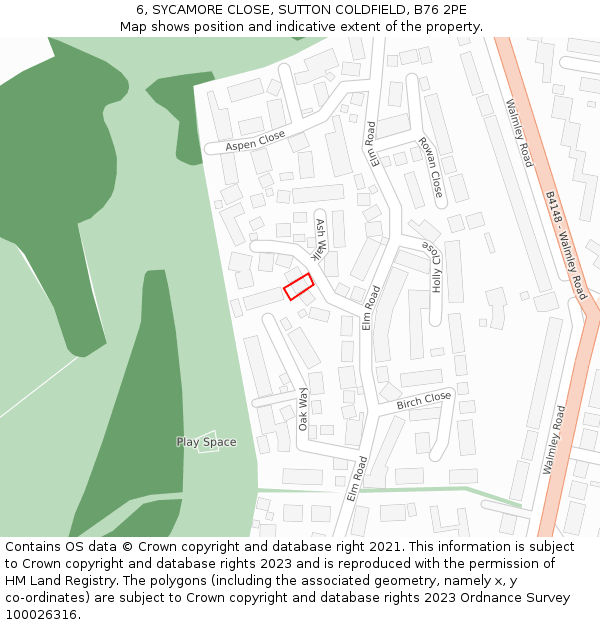 6, SYCAMORE CLOSE, SUTTON COLDFIELD, B76 2PE: Location map and indicative extent of plot