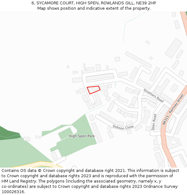 6, SYCAMORE COURT, HIGH SPEN, ROWLANDS GILL, NE39 2HP: Location map and indicative extent of plot