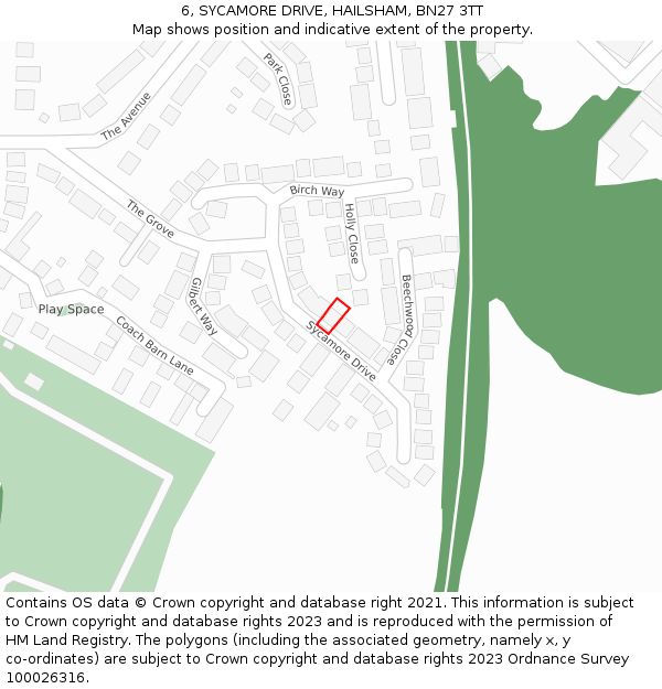 6, SYCAMORE DRIVE, HAILSHAM, BN27 3TT: Location map and indicative extent of plot