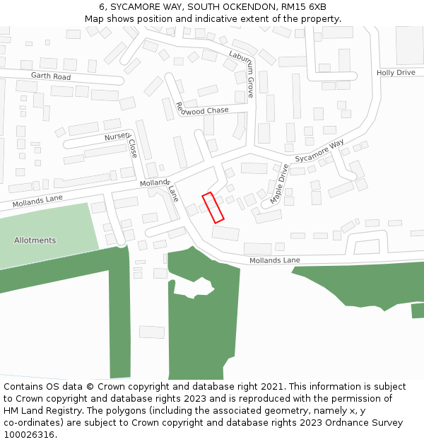 6, SYCAMORE WAY, SOUTH OCKENDON, RM15 6XB: Location map and indicative extent of plot