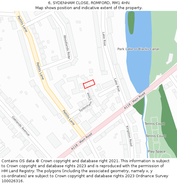 6, SYDENHAM CLOSE, ROMFORD, RM1 4HN: Location map and indicative extent of plot