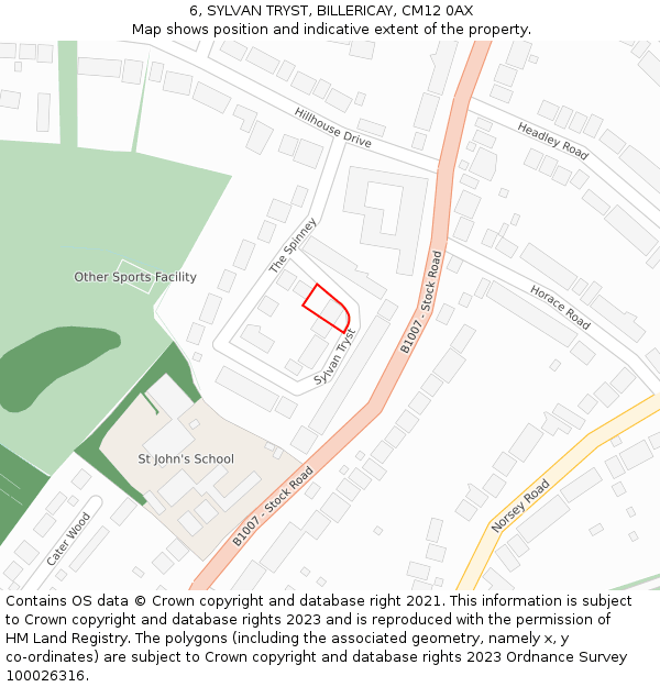 6, SYLVAN TRYST, BILLERICAY, CM12 0AX: Location map and indicative extent of plot