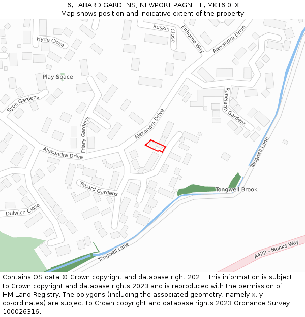 6, TABARD GARDENS, NEWPORT PAGNELL, MK16 0LX: Location map and indicative extent of plot