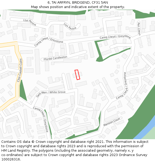 6, TAI ARFRYN, BRIDGEND, CF31 5AN: Location map and indicative extent of plot