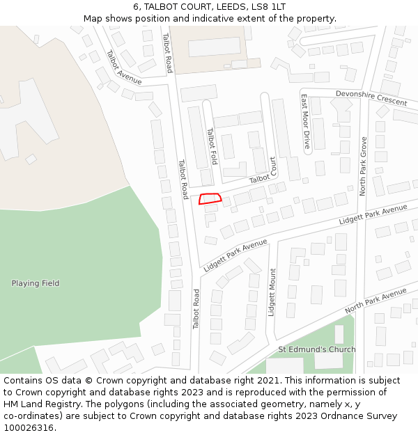 6, TALBOT COURT, LEEDS, LS8 1LT: Location map and indicative extent of plot