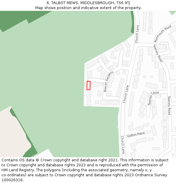6, TALBOT MEWS, MIDDLESBROUGH, TS6 9TJ: Location map and indicative extent of plot